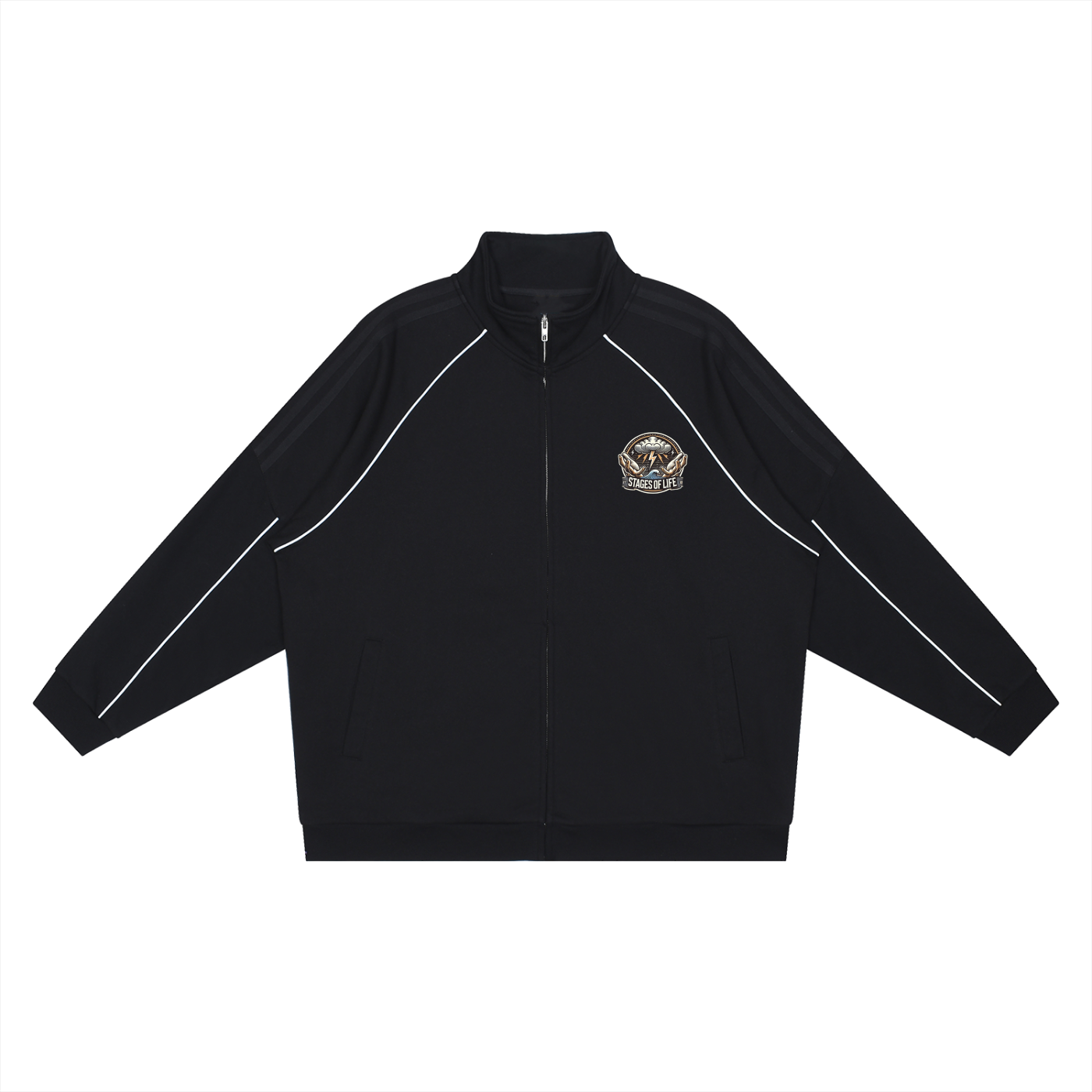 Reflection Striped Raglan Sleeve Jacket - STAGES OF LIFE