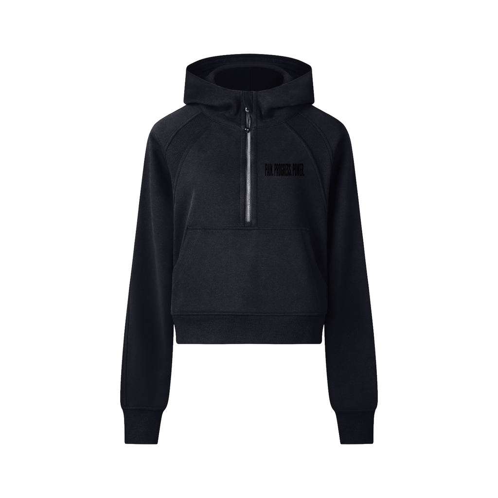 PAIN. PROGRESS. POWER. Cropped Half-Zip Hoodie