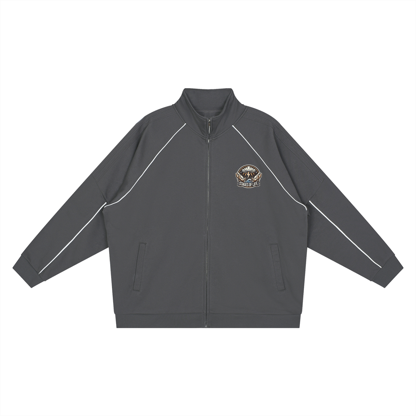 Reflection Striped Raglan Sleeve Jacket - STAGES OF LIFE