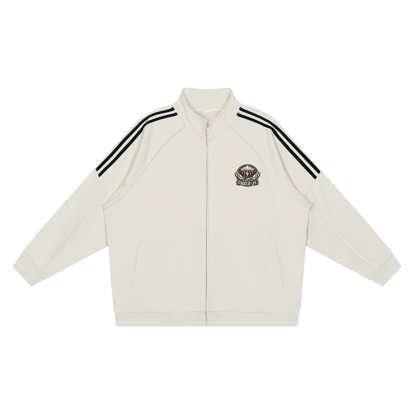 Reflection Striped Raglan Sleeve Jacket - STAGES OF LIFE